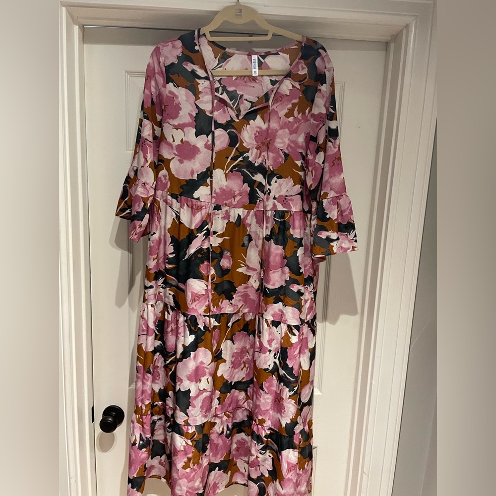 Floral Pink and Brown Women's Dress